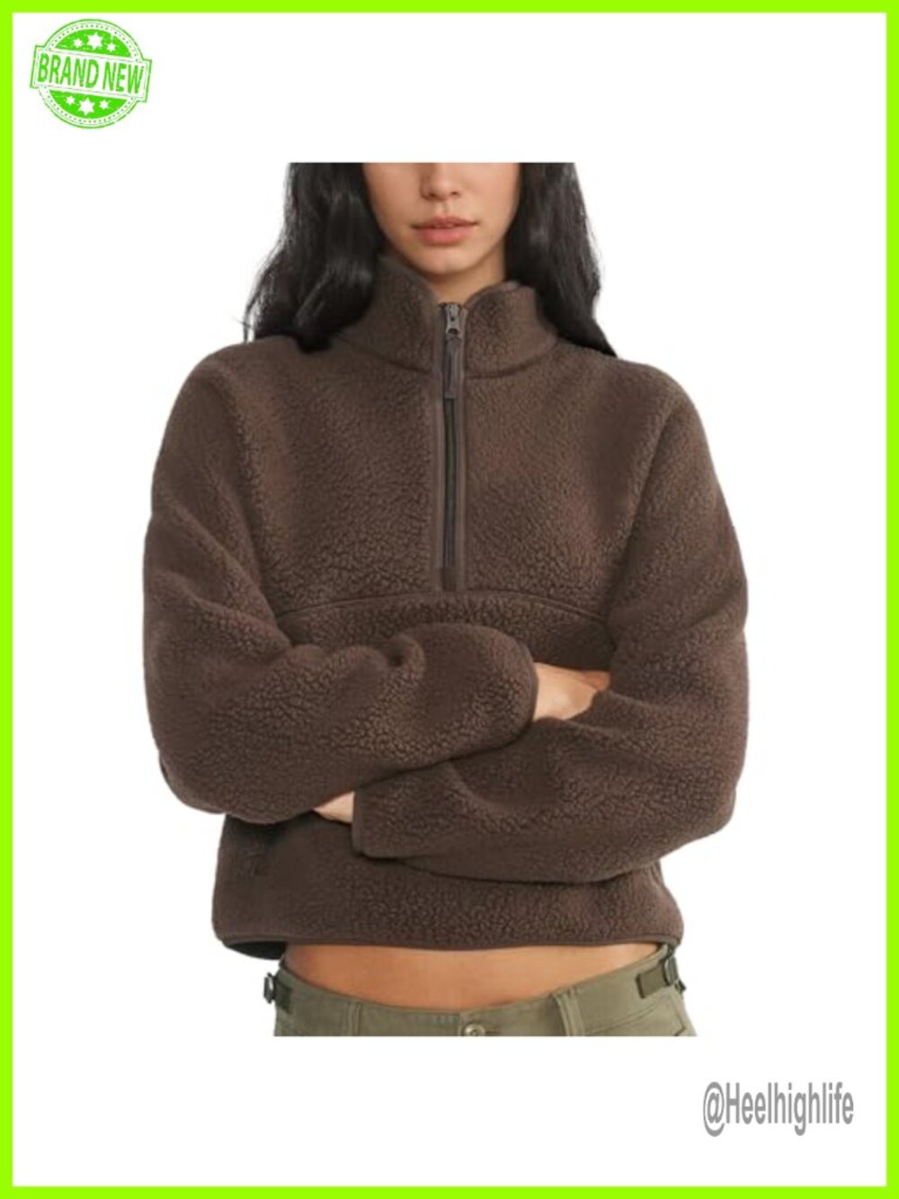 Womens Cropped Fleece Sweatshirt Half Zip Sherpa Pullover Jacket with Pockets